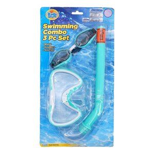 Kids Stuff Swimming Combo 3 Pc Set Mask Goggles Snorkel Adjustable Teal New